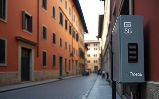 Modern 5G infrastructure seamlessly integrated into an urban Florence setting